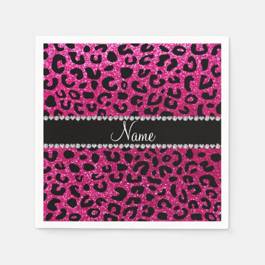 Aangepaste naam neon hot roze glitter cheetah prin servet (Voorkant)