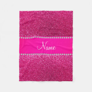 Aangepaste naam neon hot roze glitter hot roze str fleece deken