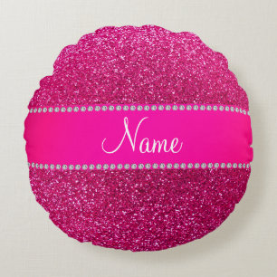 Aangepaste naam neon hot roze glitter hot roze str rond kussen