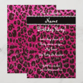 Aangepaste naam neon hot roze glitter leopard prin kaart (Voorkant / Achterkant)