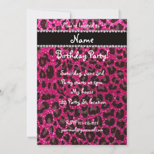 Aangepaste naam neon hot roze glitter leopard prin kaart