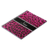Aangepaste naam neon hot roze glitter leopard prin notitieboek (Linkerzijde)