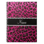 Aangepaste naam neon hot roze glitter leopard prin notitieboek (Voorkant)