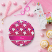 Aangepaste naam neon hot-roze glitter penseeltttan papieren bordje (Feest)