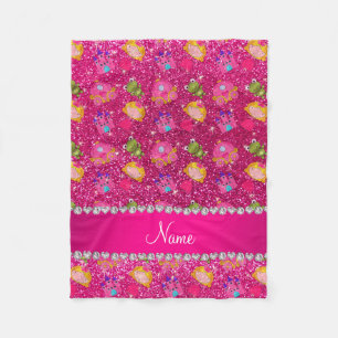 Aangepaste naam neon hot roze glitter princess kik fleece deken