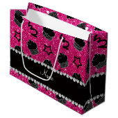 Aangepaste naam neon hot roze glitter sterren cupc large cadeautasje (Voorkant Gekanteld)