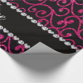 Aangepaste naam neon hot roze glitter swirls cadeaupapier (Hoek)