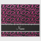Aangepaste naam neon hot roze glitter swirls cadeaupapier (Vlak)