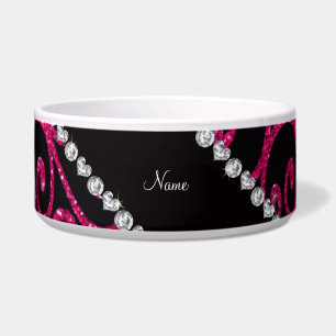 Aangepaste naam neon hot roze glitter swirls voerbakje