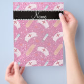 Aangepaste naam neon hot-roze glitter verpleegster flyer (Hand)