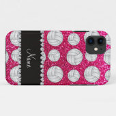 Aangepaste naam neon hot roze glitter volleyballen Case-Mate iPhone case (Achterkant (horizontaal))
