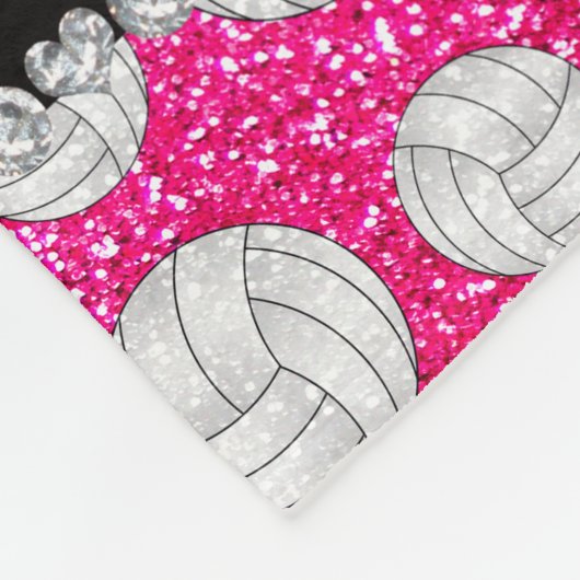 Aangepaste naam neon hot roze glitter volleyballen fleece deken (Hoek)