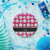 Aangepaste naam neon hot roze glitter volleyballen papieren bordje (Feest)