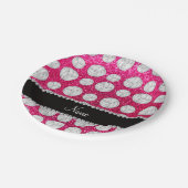 Aangepaste naam neon hot roze glitter volleyballen papieren bordje (Gekanteld)