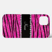 Aangepaste naam neon hot roze glitter zebra diaman Case-Mate iPhone case (Achterkant (horizontaal))