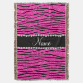 Aangepaste naam neon hot roze glitter zebra diaman deken (Voorkant Verticaal)