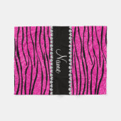 Aangepaste naam neon hot roze glitter zebra diaman fleece deken (Voorkant (Horizontaal))