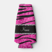 Aangepaste naam neon hot roze glitter zebra diaman flesjeskoeler (Voorkant)