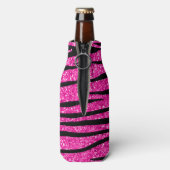 Aangepaste naam neon hot roze glitter zebra diaman flesjeskoeler (Fles Achterkant)