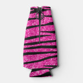 Aangepaste naam neon hot roze glitter zebra diaman flesjeskoeler (Achterkant)