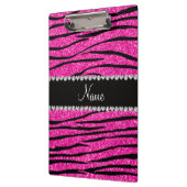 Aangepaste naam neon hot roze glitter zebra diaman klembord (Links)
