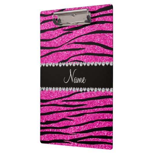 Aangepaste naam neon hot roze glitter zebra diaman klembord (Links)