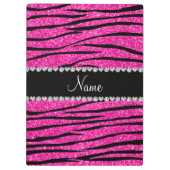 Aangepaste naam neon hot roze glitter zebra diaman klembord (Achterkant)