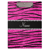 Aangepaste naam neon hot roze glitter zebra diaman klembord (Voorkant)