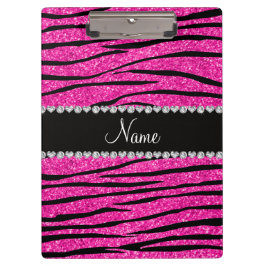 Aangepaste naam neon hot roze glitter zebra diaman klembord