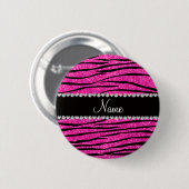 Aangepaste naam neon hot roze glitter zebra diaman ronde button 5,7 cm (Voorkant /achterkant)