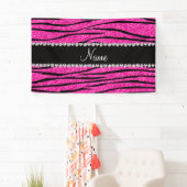Aangepaste naam neon hot roze glitter zebra diaman spandoek (Insitu)