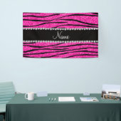 Aangepaste naam neon hot roze glitter zebra diaman spandoek (Beurs)