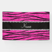 Aangepaste naam neon hot roze glitter zebra diaman spandoek (Horizontaal)