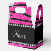 Aangepaste naam neon hot roze glitter zebra strepe bedankdoosjes (Geopend)