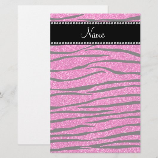 Aangepaste naam neon hot roze glitter zebra strepe briefpapier (Voorkant / Achterkant)