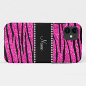 Aangepaste naam neon hot roze glitter zebra strepe Case-Mate iPhone case (Achterkant (horizontaal))