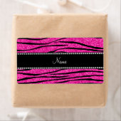 Aangepaste naam neon hot roze glitter zebra strepe etiket (Insitu)
