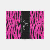 Aangepaste naam neon hot roze glitter zebra strepe fleece deken (Voorkant (Horizontaal))