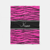 Aangepaste naam neon hot roze glitter zebra strepe fleece deken (Voorkant)