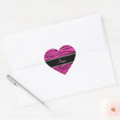 Aangepaste naam neon hot roze glitter zebra strepe hart sticker (Envelop)