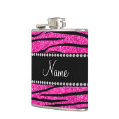 Aangepaste naam neon hot roze glitter zebra strepe heupfles (Links)