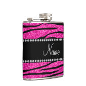 Aangepaste naam neon hot roze glitter zebra strepe heupfles (Rechts)