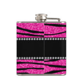 Aangepaste naam neon hot roze glitter zebra strepe heupfles (Achterkant)