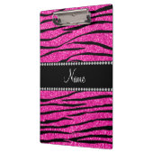 Aangepaste naam neon hot roze glitter zebra strepe klembord (Links)