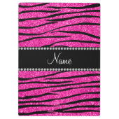 Aangepaste naam neon hot roze glitter zebra strepe klembord (Achterkant)