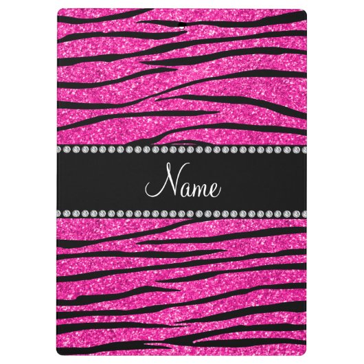 Aangepaste naam neon hot roze glitter zebra strepe klembord (Achterkant)
