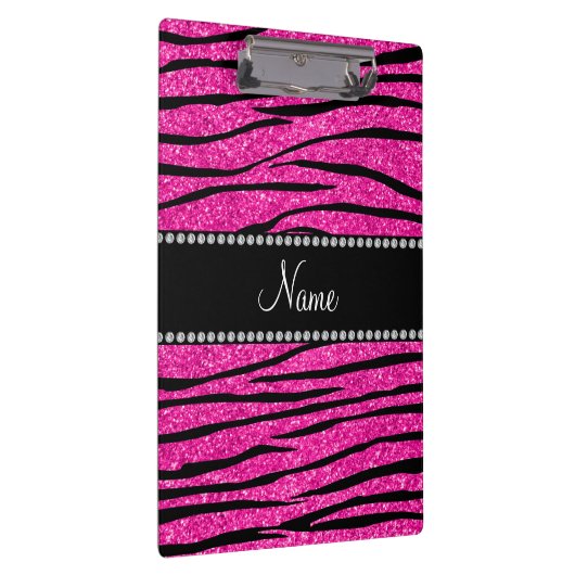 Aangepaste naam neon hot roze glitter zebra strepe klembord (Rechts)