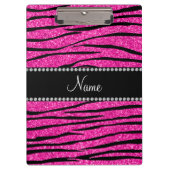 Aangepaste naam neon hot roze glitter zebra strepe klembord (Voorkant)