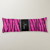 Aangepaste naam neon hot roze glitter zebra strepe lichaamskussen (Achterkant)