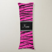 Aangepaste naam neon hot roze glitter zebra strepe lichaamskussen (Voorkant Verticaal)
